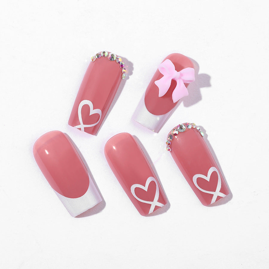 Wholesale Medium-length heart bow Press-on Nails